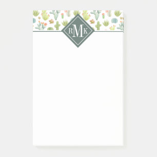 Post-it® Motif mignon de position de cactus du monogramme  