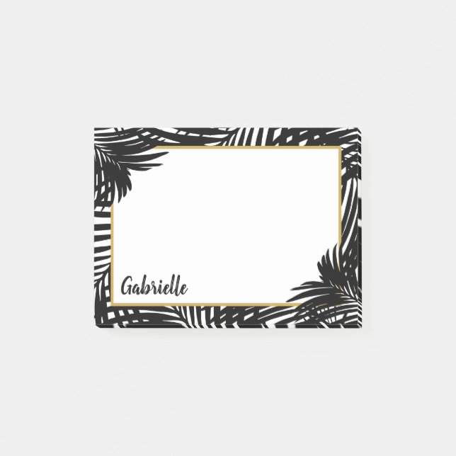 Post-it® Motif moderne Tropical Noir et Blanc Palm Tree (Devant)