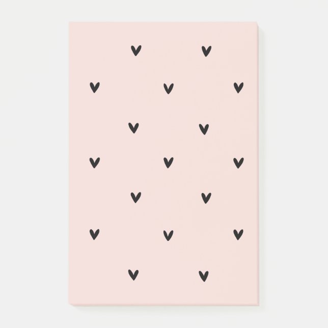 Post-it® Motif Pastel Moderne Rose et Coeurs Noirs (Devant)