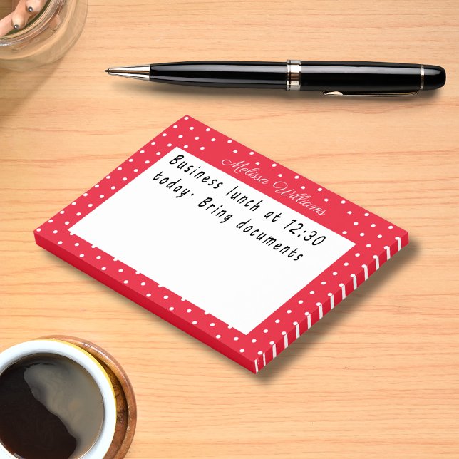 Post-it® Motif personnalisé à pois rouges et blancs avec no (Personalized Name Red White Polka Dot Pattern Post-it Notes)