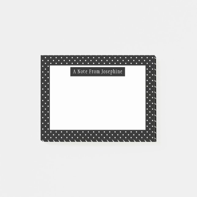 Post-it® Motif Points Blancs sur Fond Noir Texte Personnali (Devant)