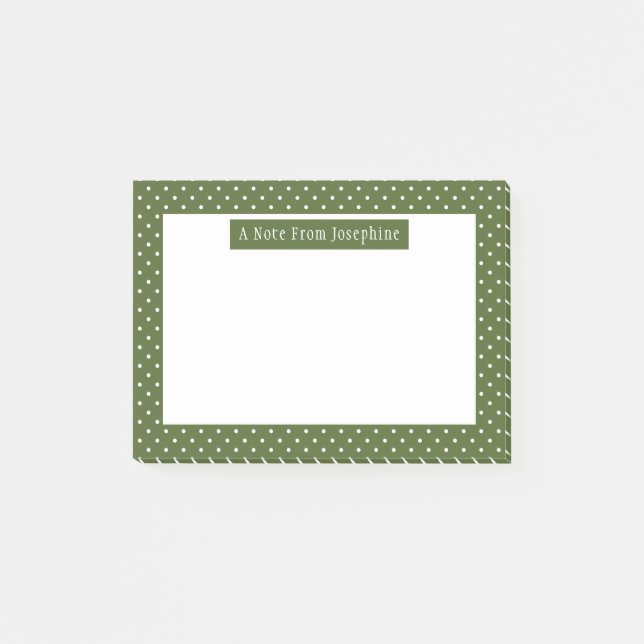 Post-it® Motif Points Blancs Sur Fond Vert Olive Et Texte (Devant)