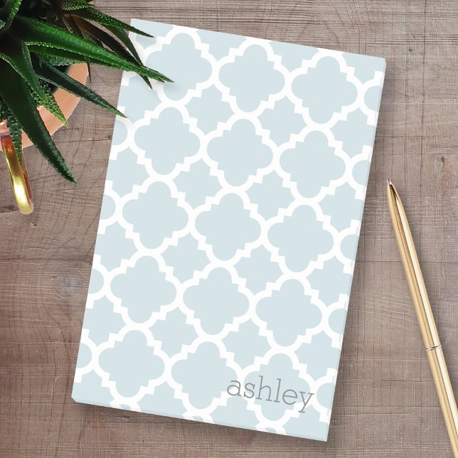 Post-it® Motif Quatrefoil bleu clair Nom personnalisé (Custom Post-it Note Pads - Add your name and other text)