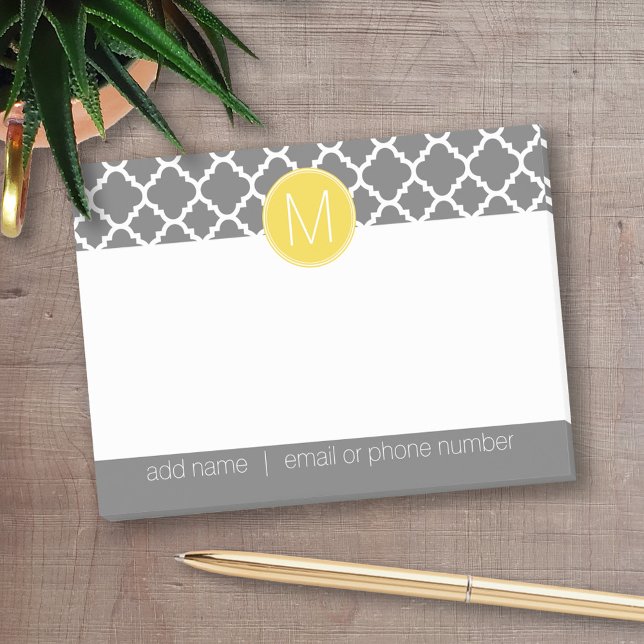 Post-it® Motif Quatrefoil tendance avec adresse et monogram (Personalized post-it notes - add your name and other text)