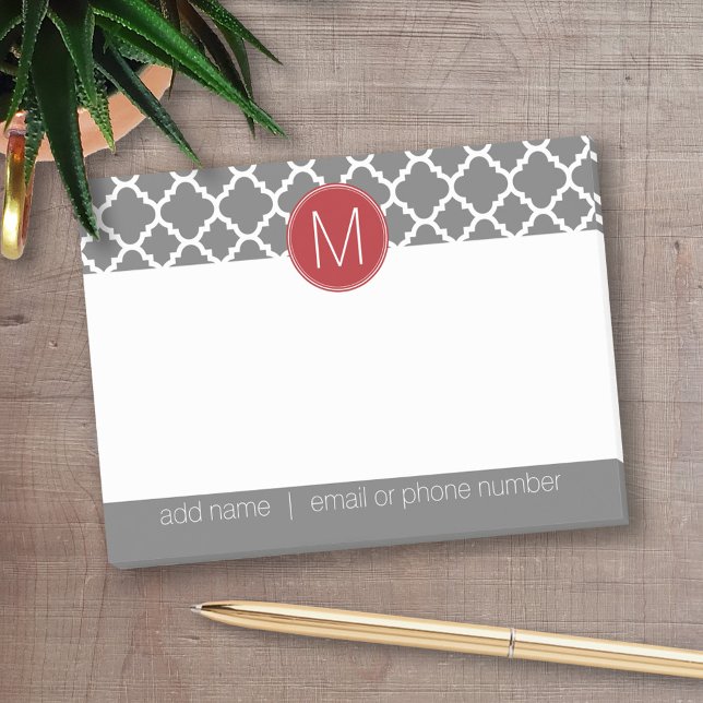 Post-it® Motif Quatrefoil tendance avec monogramme personna (Personalized Post-it notes - add your name and other text)