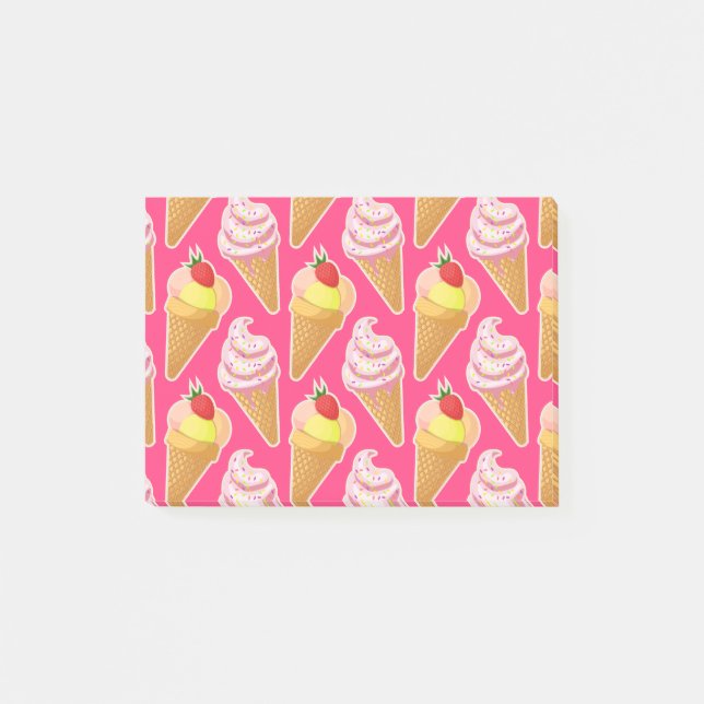 Post-it® Motif rose Kawaii avec crème glacée aux fraises (Devant)