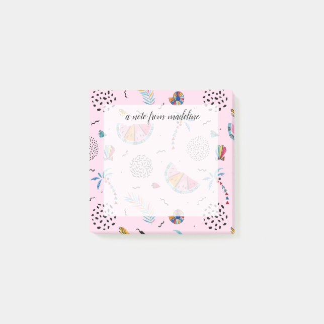 Post-it® Motif rose tropical de style de Memphis (Devant)