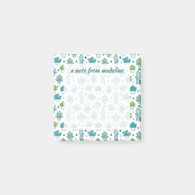 Post-it® Motif succulent d'aquarelle verte et bleue (Devant)