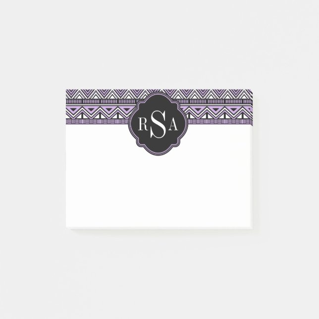 Post-it® Motif tribal noir violet monogramme (Devant)