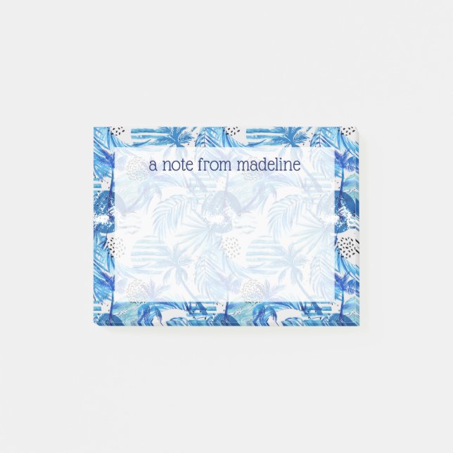 Post-it® Motif tropical bleu lumineux d'aquarelle (Devant)