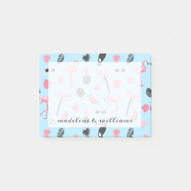 Post-it® Motif tropical d'été rose et bleu (Devant)