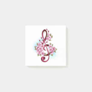 Post-it® Musical treble clef notes with sakura flowers