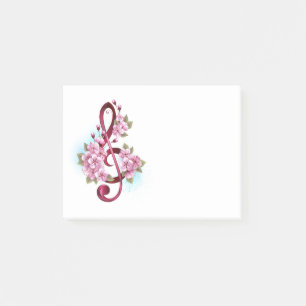 Post-it® Musical treble clef notes with sakura flowers