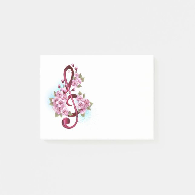Post-it® Musical treble clef notes with sakura flowers (Devant)