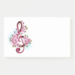 Post-it® Musical treble clef notes with sakura flowers
