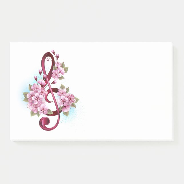 Post-it® Musical treble clef notes with sakura flowers (Devant)