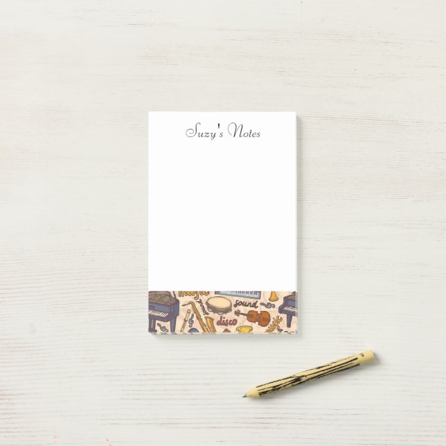 Post-it® Musique Note Piano Saxophone Violon Musicien (Sur un bureau)