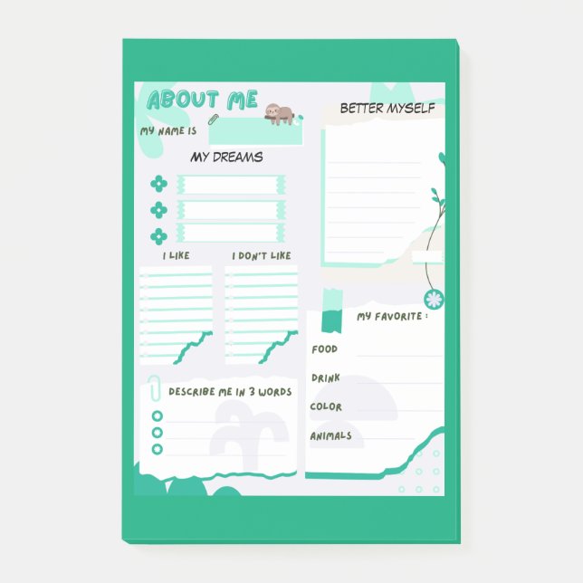 Post-it® My About Me Green (Devant)