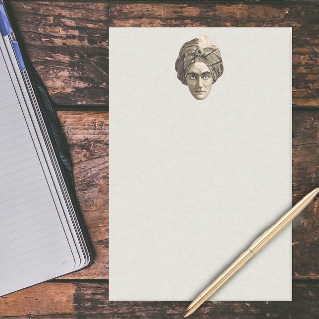 Post-it® Mystérieux Éffrayant Génie Magique Tête Face Turba (Head face of vintage Genie man wearing turban on light grey large post it notes.)