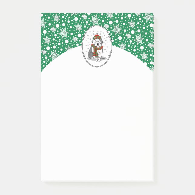 Post-it® Noël d'hiver Vieux anglais Chien de mouton gris 1  (Devant)