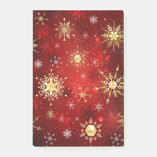 Post-it® Noël Golden Snowflakes sur Arrière - plan rouge