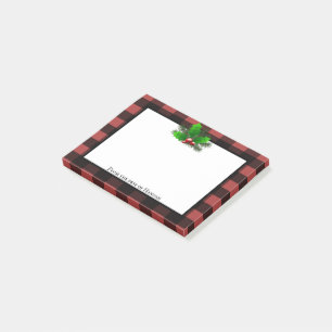 Post-it® Noël Holly Buffalo Plaid Personnalisé