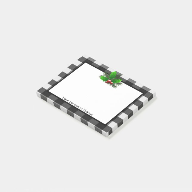 Post-it® Noël Holly Buffalo Plaid Personnalisé (Incliné)