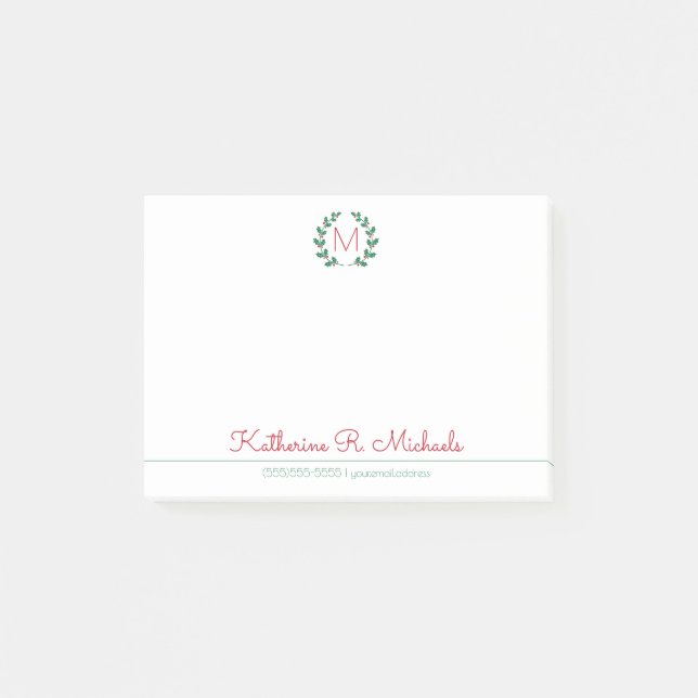 Post-it® Noël Holly Monogramme Et Information (Devant)