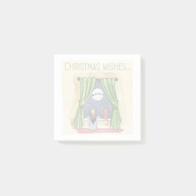 Post-it® Noël Souhaite Mignonne Enfant & Kitty Chat Noël (Devant)