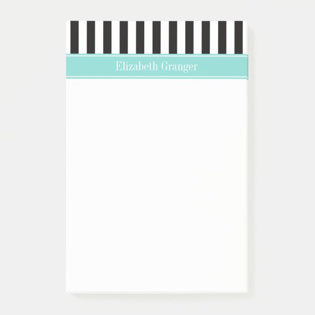 Post-it® Noir blanc bande Turquoise Nom du ruban Monogramme (Devant)