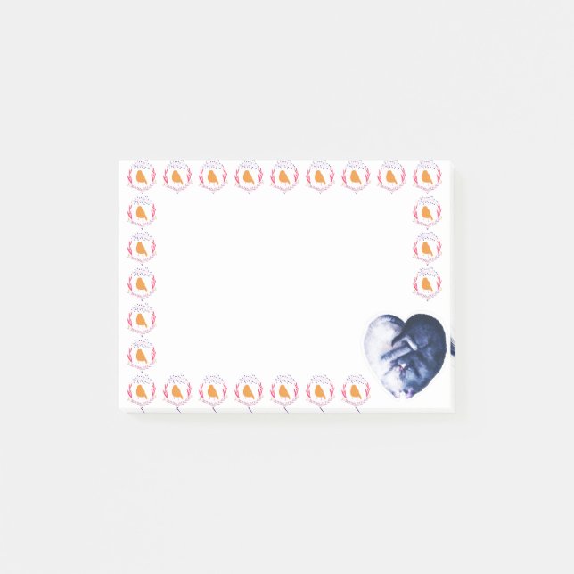 Post-it® Noir Blanc Chat Aimer l'aquarelle Aime l'oiseau No (Devant)