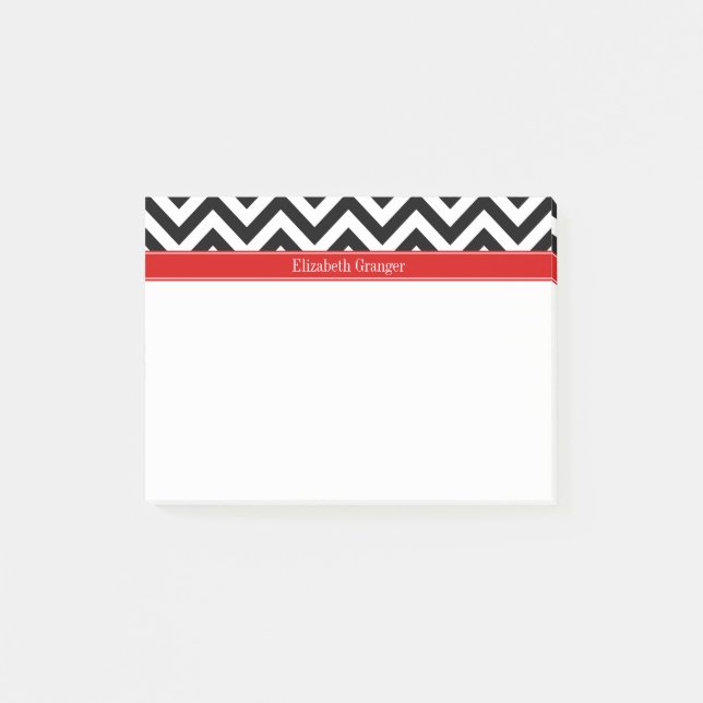 Post-it® Noir Blanc LG Chevron Rouge Nom Monogramme (Devant)