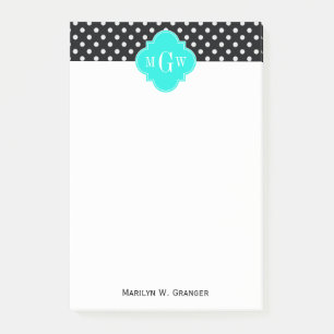 Post-it® Noir blanc Pois Aqua Quatrefoil 3 Monogramme