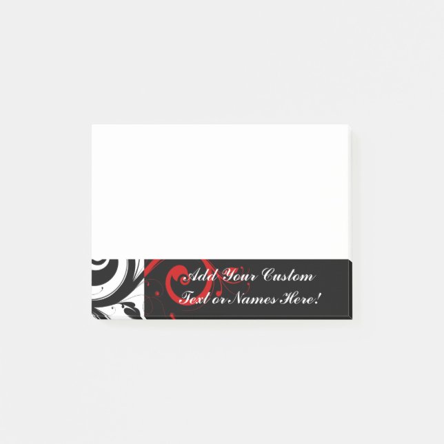 Post-it® Noir Blanc Rouge Inverse Swirl Personnalisé (Devant)