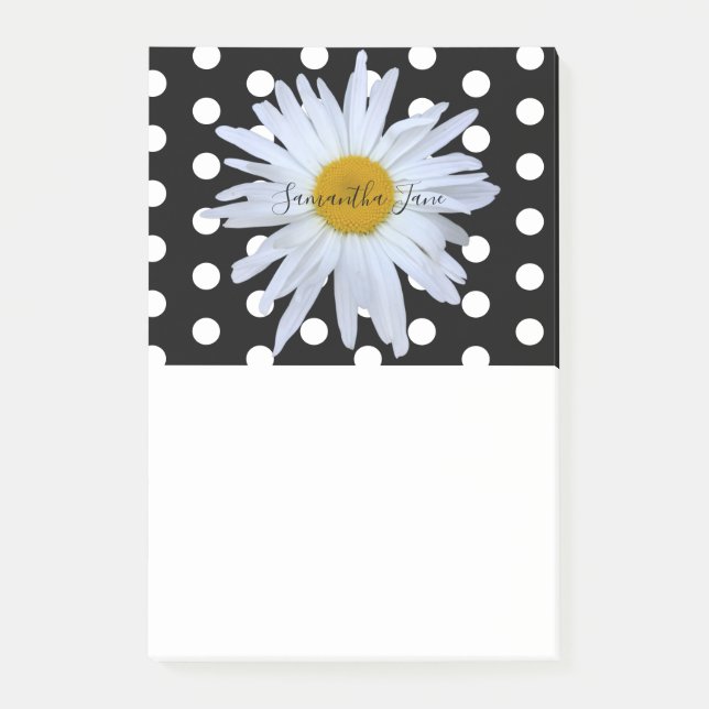 Post-it® Noir Chic Blanc Pois Daisy Personnalisé (Devant)