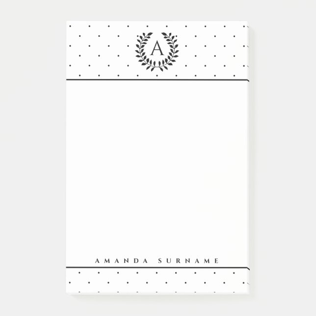Post-it® Noir et blanc Monogramme de laurier Petits pois (Devant)