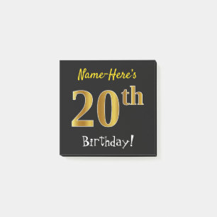 Post-it® Noir, Faux Gold 20e anniversaire, avec nom personn