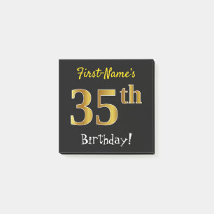 Post-it® Noir, Faux Gold 35e anniversaire, avec nom personn