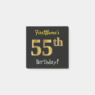 Post-it® Noir, Faux Gold 55e anniversaire, avec nom personn