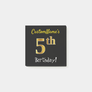 Post-it® Noir, Faux Gold 5e anniversaire, avec nom personna