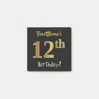 Noir, Faux Or 12ème Anniversaire, Avec Nom Personn