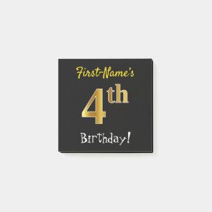 Post-it® Noir, Faux Or 4e anniversaire, avec nom personnali