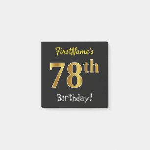 Post-it® Noir, Faux Or 78e Anniversaire, Avec Nom Personnal