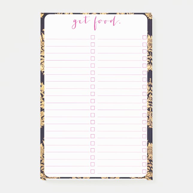 Post-it® Noir & Or Damas Traditionnel Contemporain Impressi (Devant)