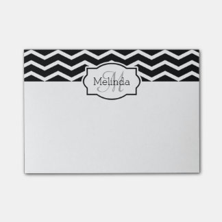 Post-it® Nom Chevron noir et blanc Monogramme