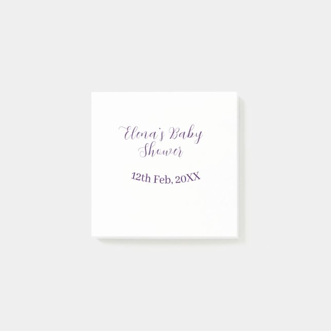 Post-it® nom date de baby shower violet élégant simple (Devant)