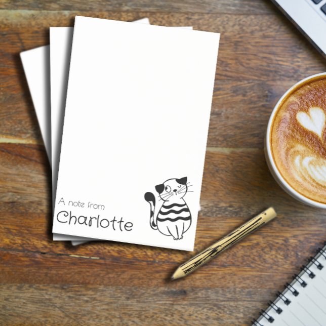 Post-it® Nom de chat de dessin animé noir blanc mignon (Créateur téléchargé)
