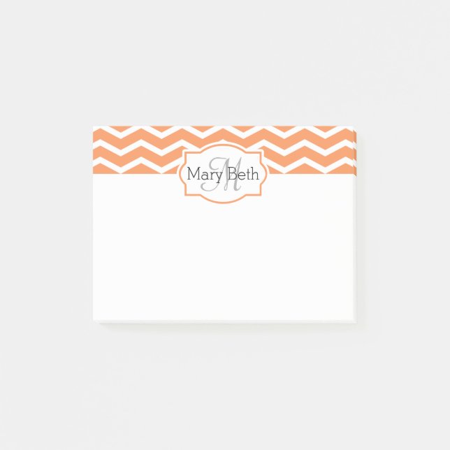 Post-it® Nom de Chevron blanc orange frais Monogramme (Devant)