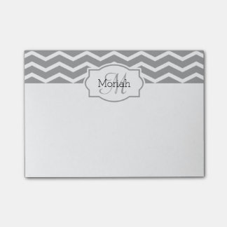 Post-it® Nom de Chevron gris et blanc Monogramme