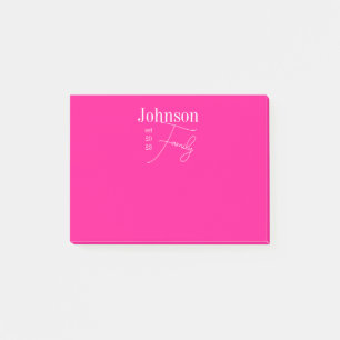 Post-it® Nom de famille moderne personnalisé Hot Pink
